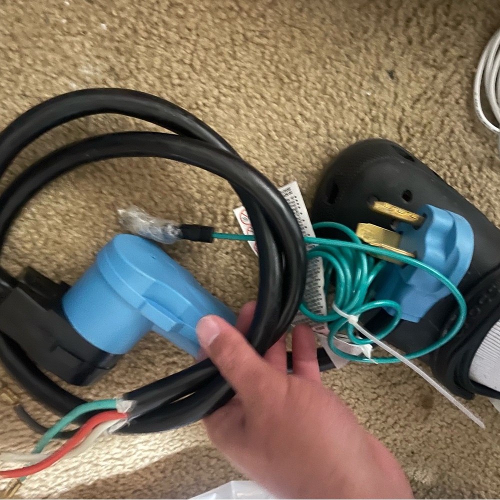 Blue and Black Electrical Cable with Plug